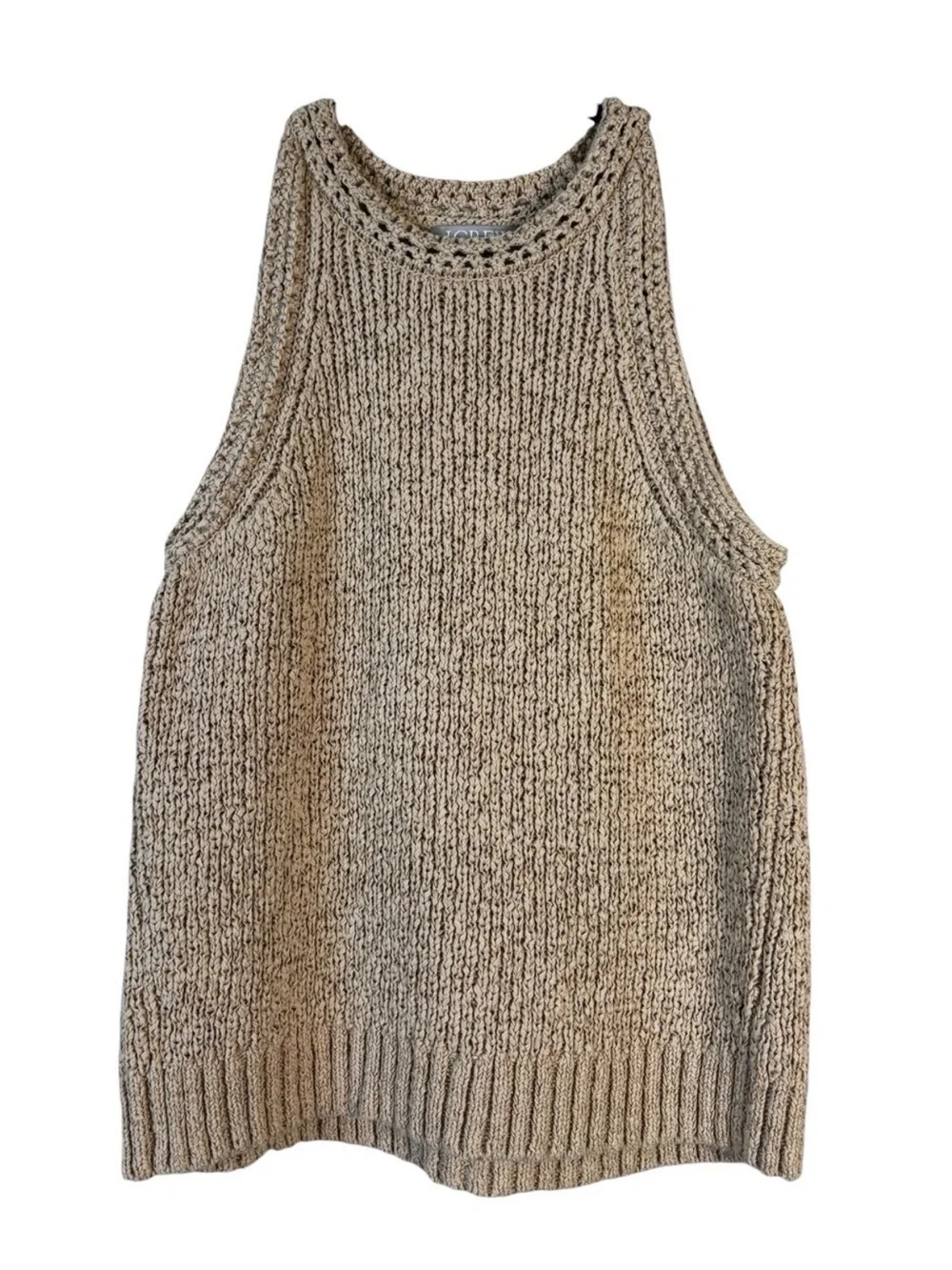 J. Crew High Neck Textured Pointelle Sweater Tank Size Small S Taupe / Tan Top